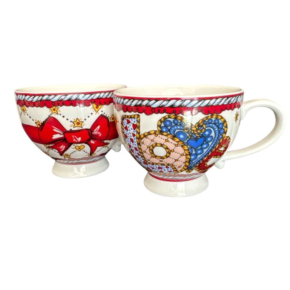 Set of 2 Brighton Love and Bow Footed Mugs Cups
